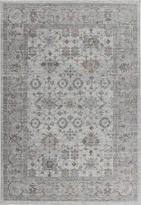Vintage floral patterned area rug in neutral tones