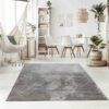 Modern living room with gray geometric rug