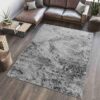 Gray marble-pattern rug in modern living room.