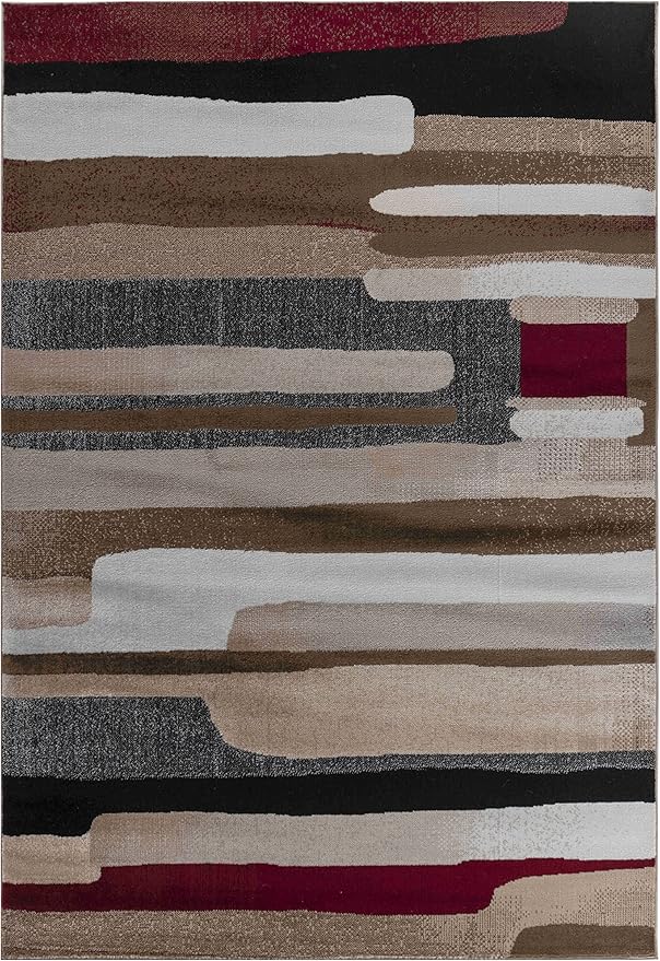 Abstract rug with stripes in neutral colors.