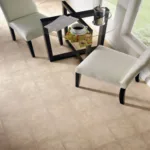 Modern dining area with white chairs