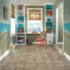 Home office with window, desk, and shelves