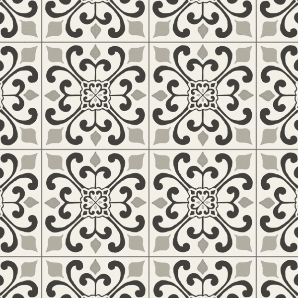 Black and gray ornate tile pattern.