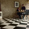 black and white checkered flooring