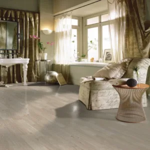 Elegant living room with wooden floors and natural light