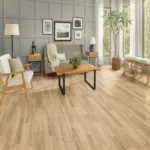 Modern living room with wooden flooring.