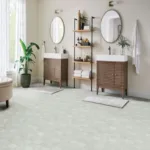 Modern double vanity bathroom with large mirrors.