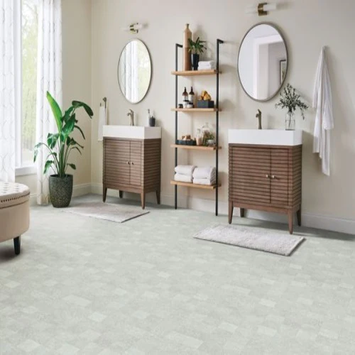 Modern double vanity bathroom with large mirrors.