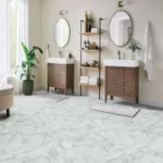 Modern bathroom with dual sinks and mirrors