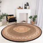 Round Persian rug in stylish living room decor.