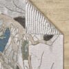 Abstract patterned rug on wooden floor