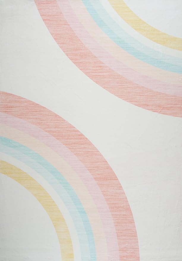 Abstract pastel rainbow curves on light background.