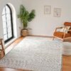 Modern living room with rug and plants.