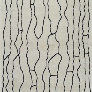 Beige rug with irregular black lines pattern.
