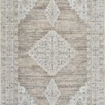 Intricate beige and white vintage patterned rug design.