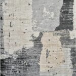 Abstract modern rug with neutral tones and textures.