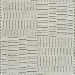 White geometric rug with rectangular patterns