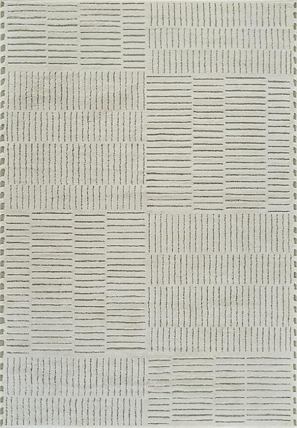 White geometric rug with rectangular patterns