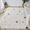 Geometric pattern rug in modern living room.