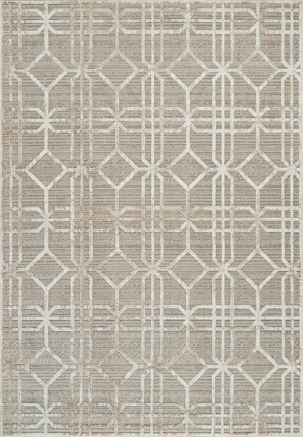 Geometric patterned rug with diamond and cross shapes.