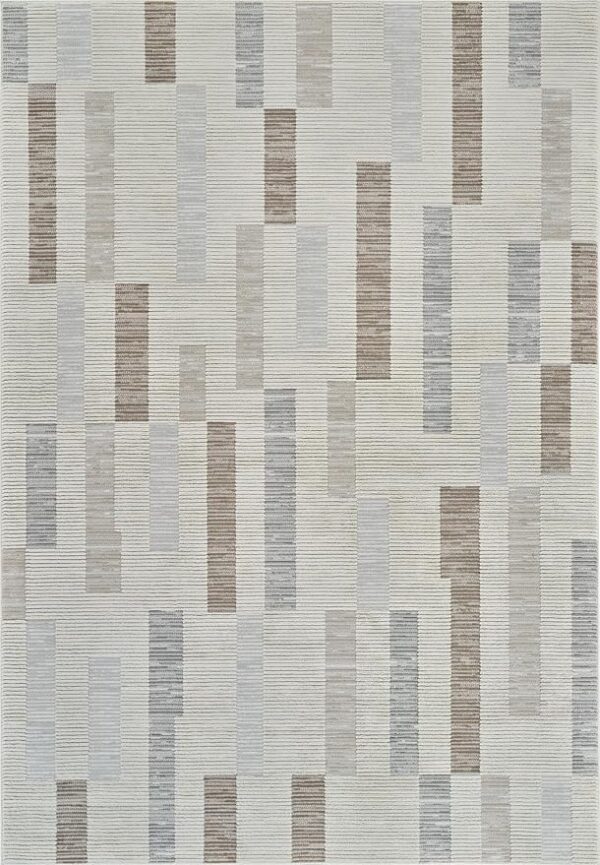 Beige and gray geometric pattern rug design.