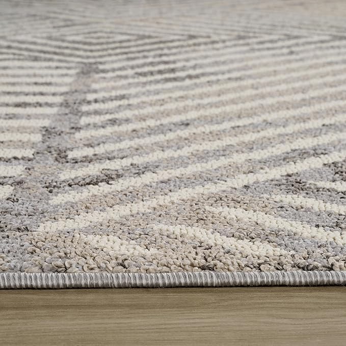 Striped textured carpet on wooden floor
