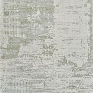 Abstract green and beige textured rug design.