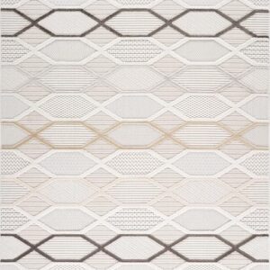 Geometric pattern rug with neutral tones