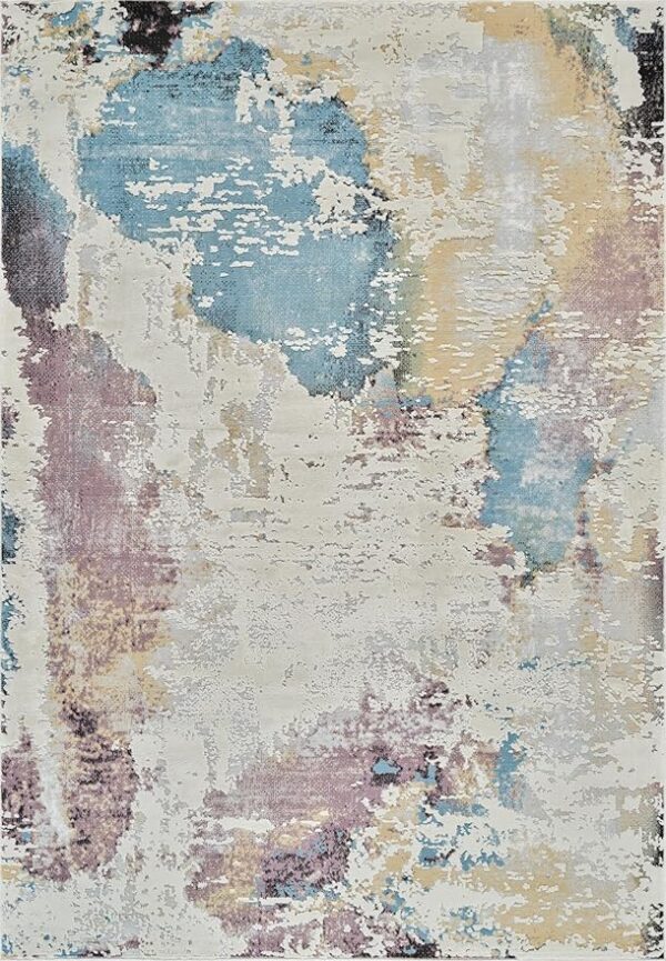 Abstract multicolor textured area rug design.