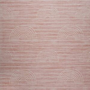 Pink wallpaper with white rainbow patterns