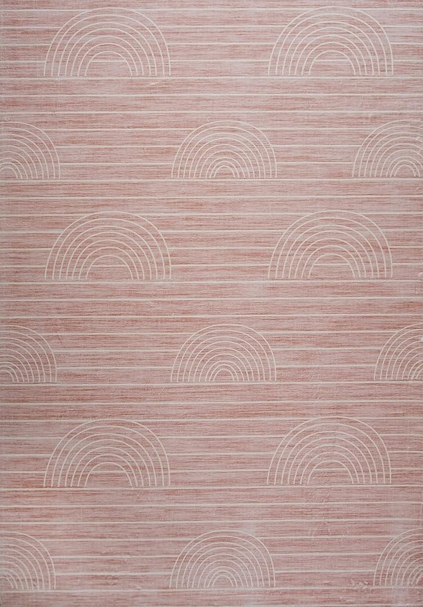 Pink wallpaper with white rainbow patterns