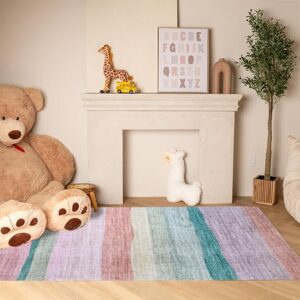 Cozy kids' room with toys and colorful rug.