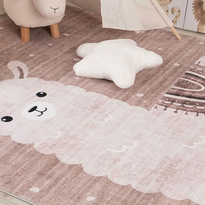 Nursery rug with sheep and star pillow.
