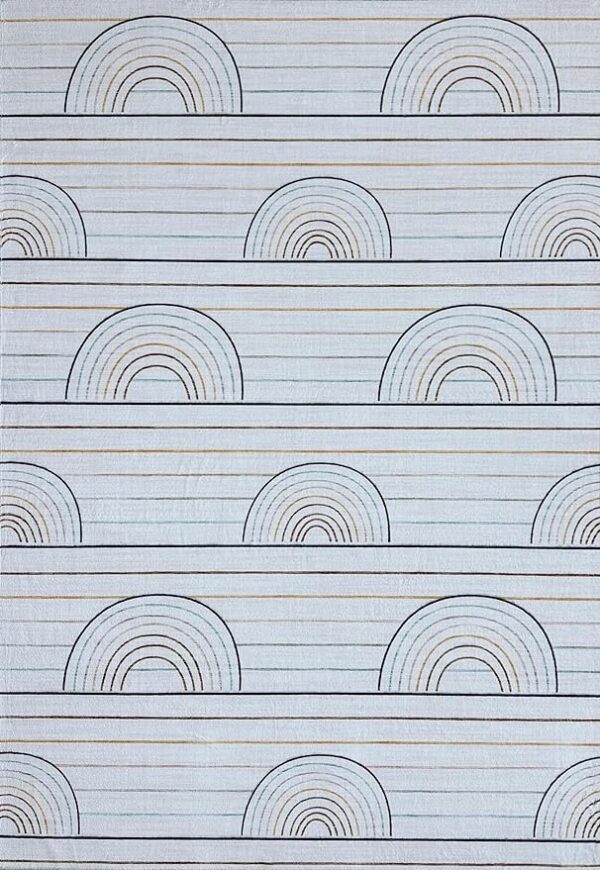 Patterned fabric with rainbow arcs and lines