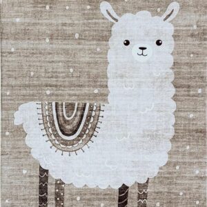 Cute llama design on beige rug.
