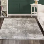 Modern gray area rug in cozy living room.