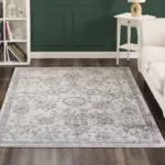 Ornate patterned area rug in living room