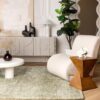 Modern living room with cozy chair and plants