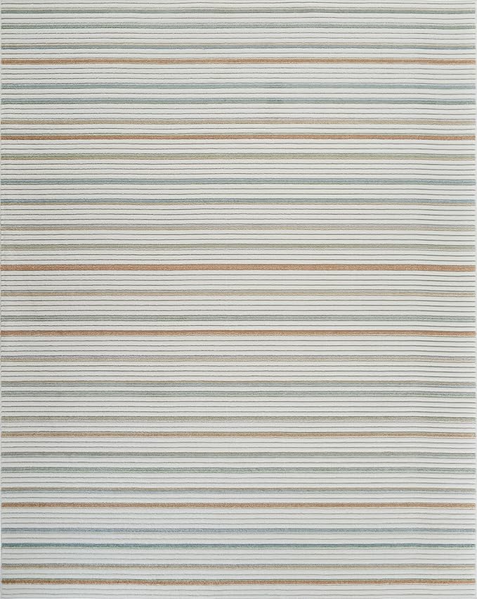 Multicolored horizontal striped pattern on fabric.
