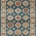 Intricate blue oriental rug with floral designs.