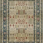 Traditional floral-patterned rug with blue and green border.