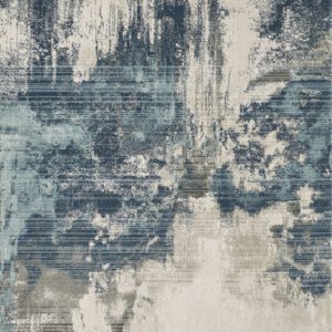 Abstract blue and beige patterned area rug