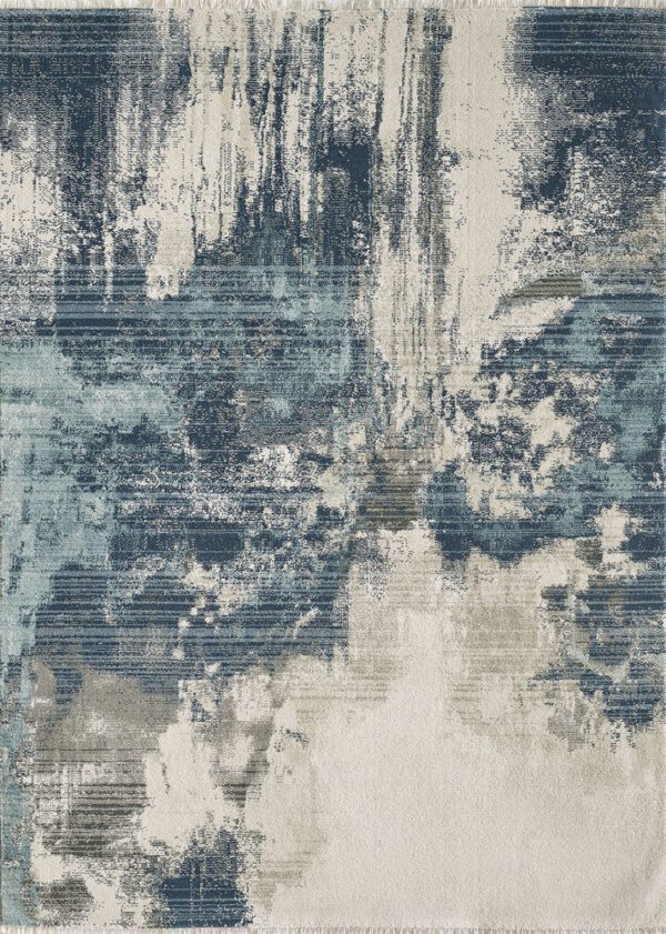 Abstract blue and beige patterned area rug