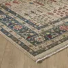 Colorful patterned area rug on wooden floor