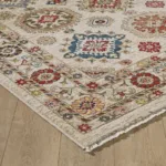 Colorful patterned rug on wooden floor