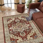 Living room with an ornate area rug.