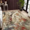 Abstract area rug in modern living room.
