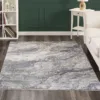 Modern living room with marble-patterned rug