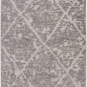 Gray textured rug with geometric patterns
