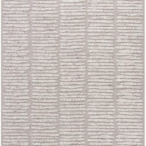 Beige rug with textured horizontal stripes pattern.